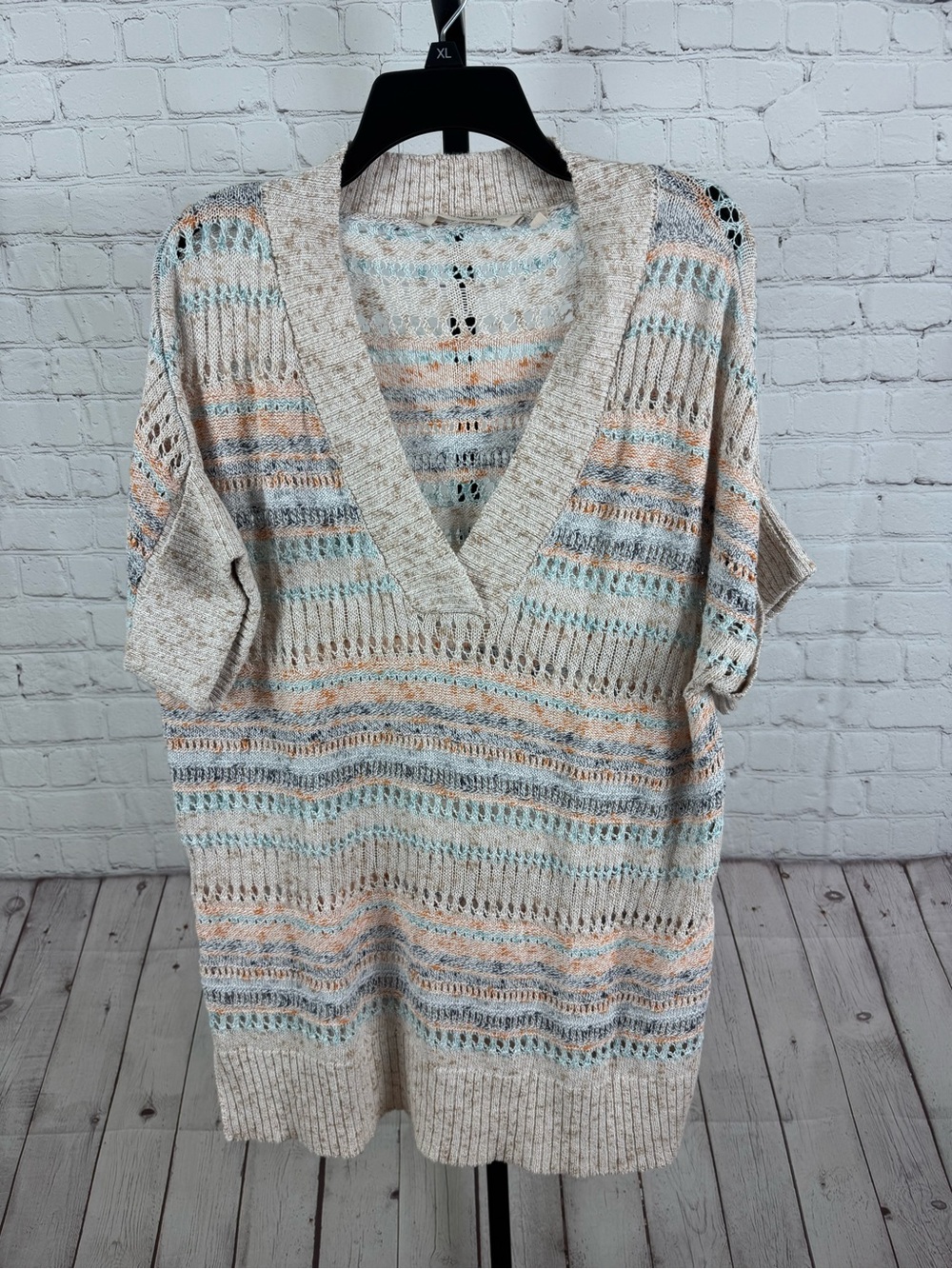 Soft Surroundings Emery Open Weave Striped Sweater Oversized Small S
